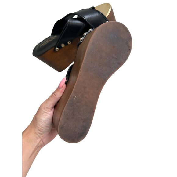 RACHEL ZOE Maddi Black Soft Calf Leather Platform Sandals Size 6.5 - Picture 6 of 11